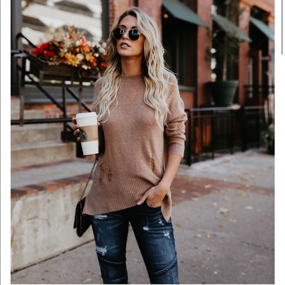 {sold}Light Mocha / Brown Distressed Sweater - Picture 2 of 5