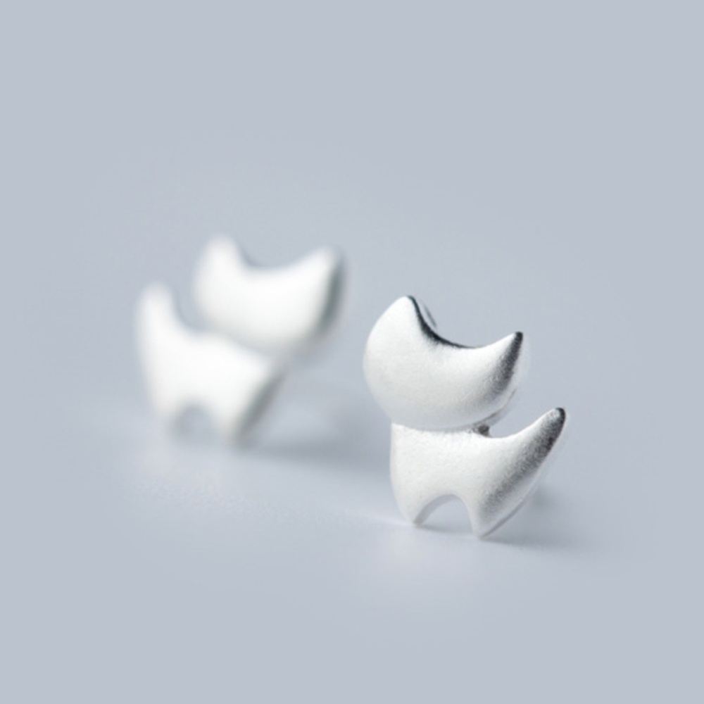 925 Sterling Silver Solid Kitty Cat Stud Earrings - image 2