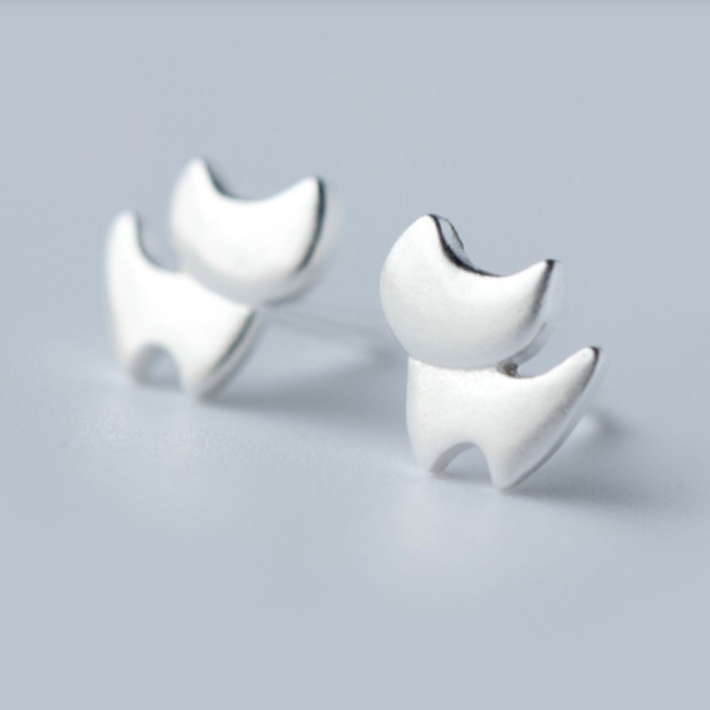 925 Sterling Silver Solid Kitty Cat Stud Earrings - image 1