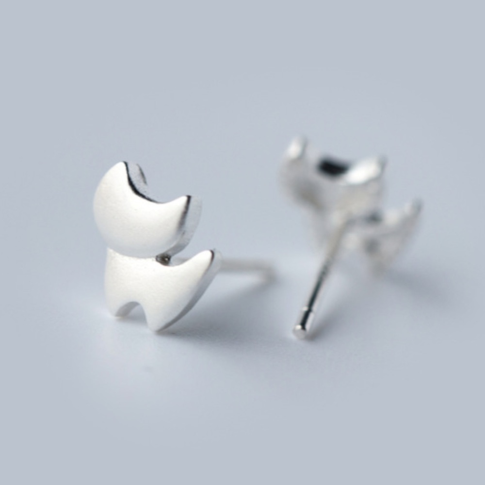 925 Sterling Silver Solid Kitty Cat Stud Earrings - image 3