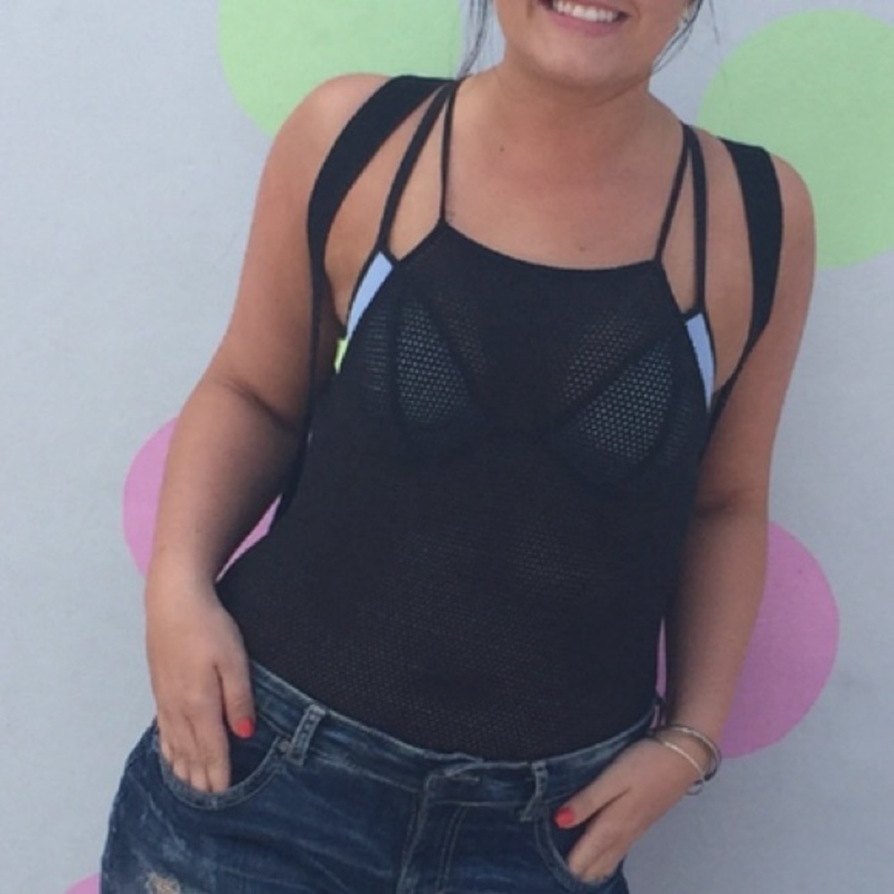 Black mesh body suit