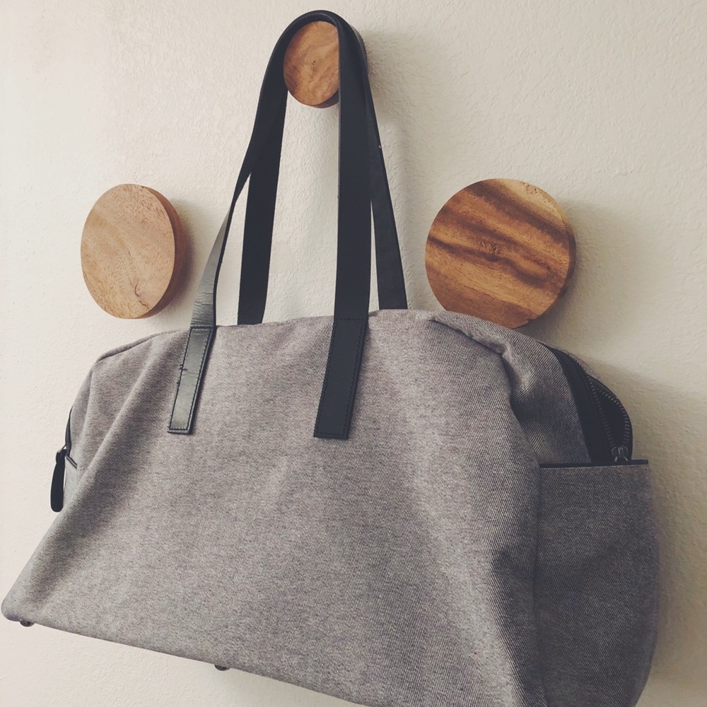 Everlane Weekender in Reverse Denim+Black Leather