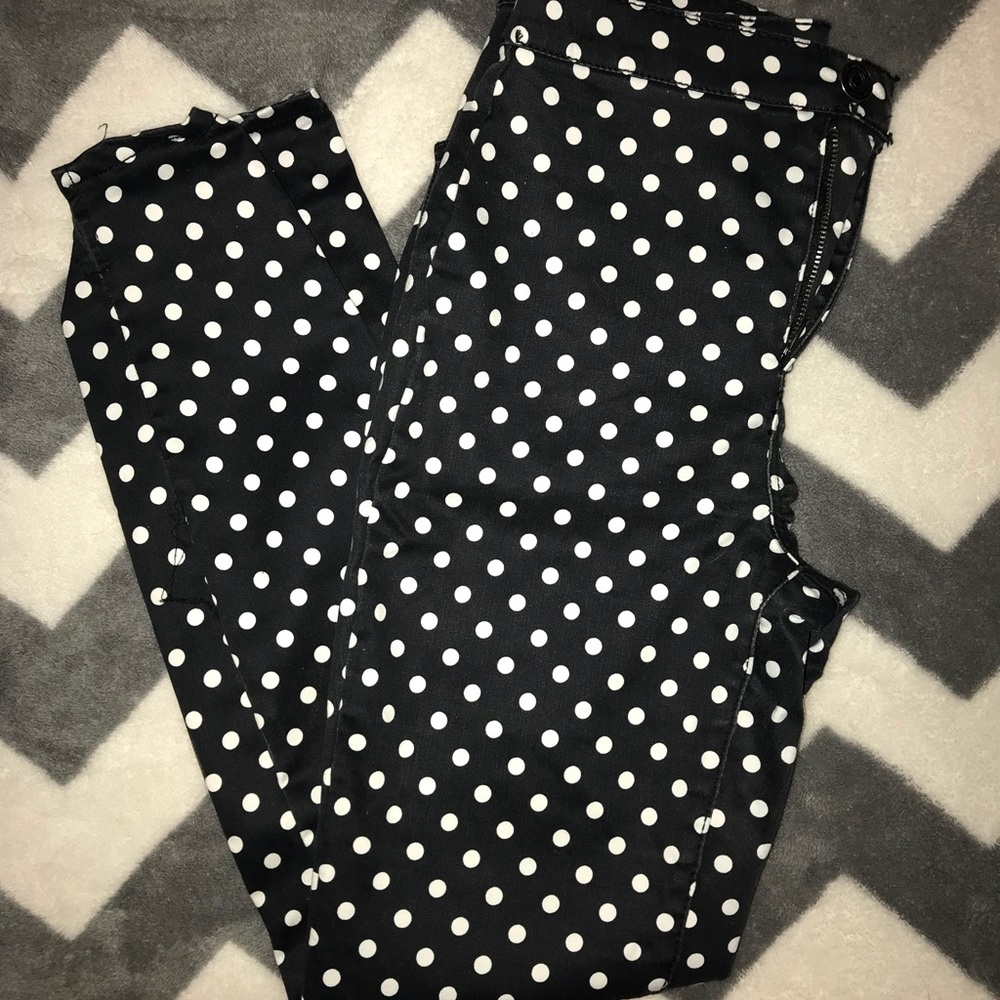 Navy polka dot skinny jeans
