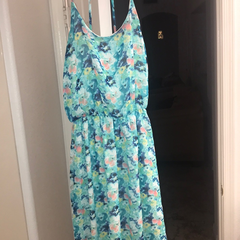 Nordstrom Floral Dress- teal/multicolor
