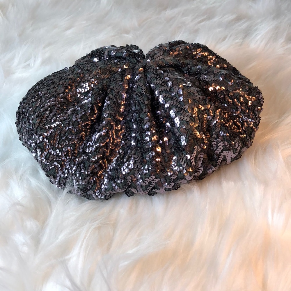 Gray Sequin Beret Hat