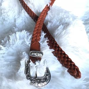 ✨Vintage Brown Braided Leather Belt silver buckle