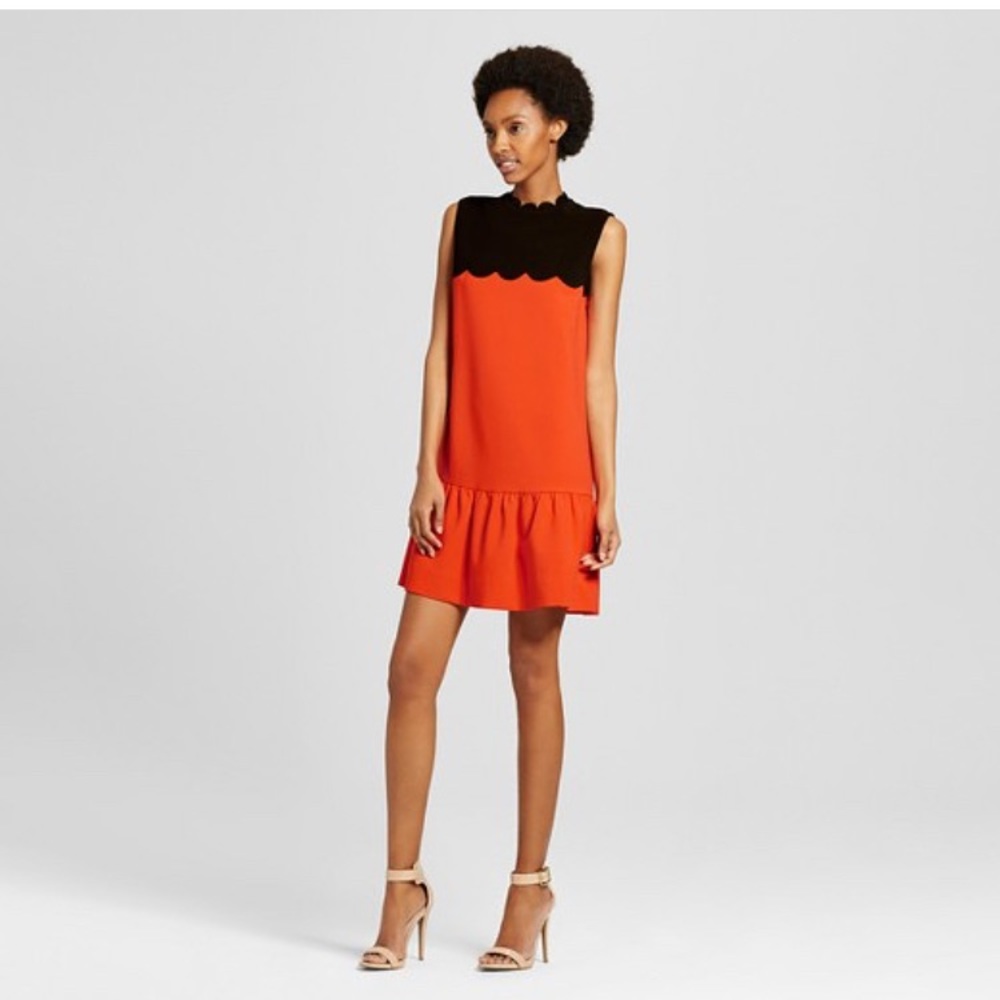Victoria Beckham Scallops black orange dress