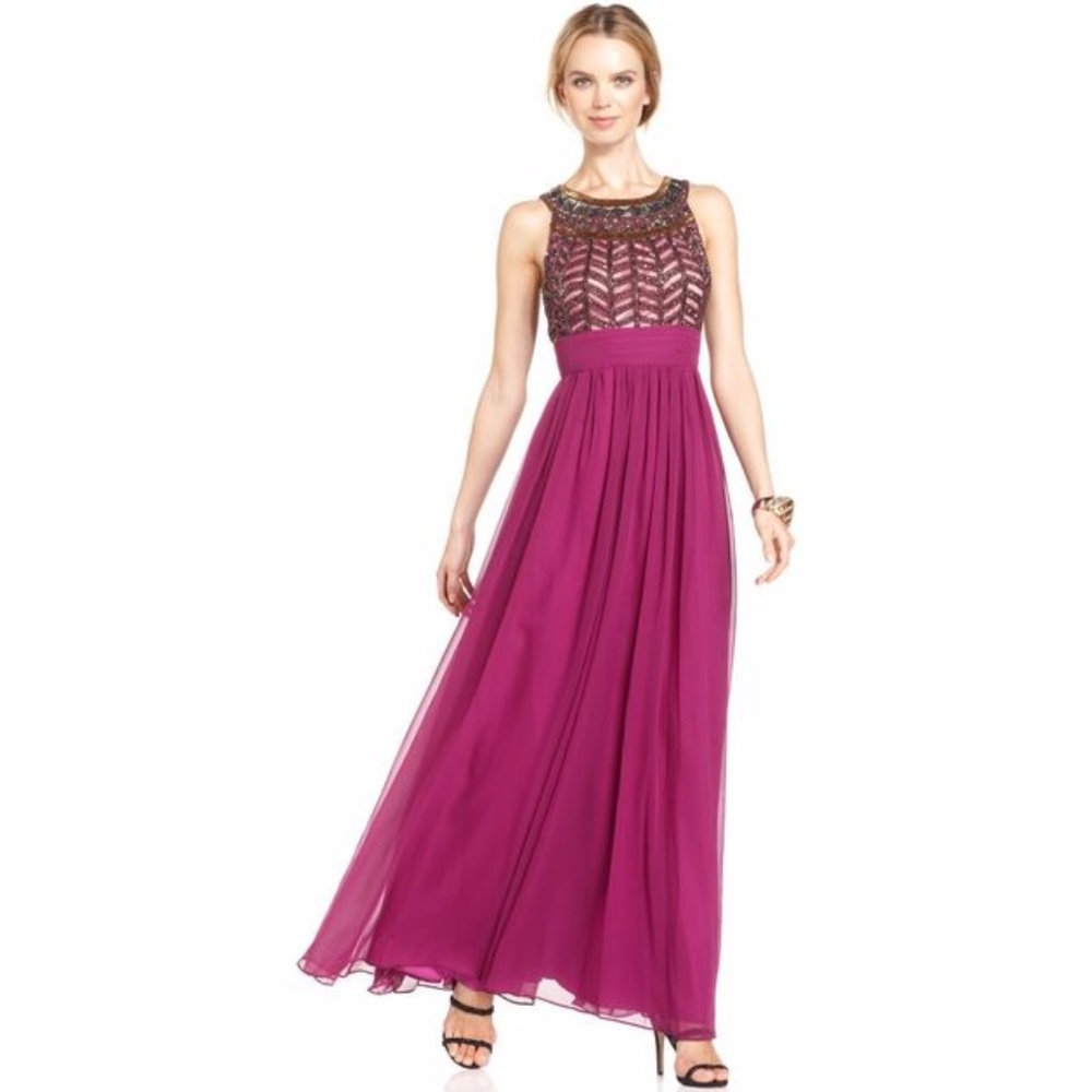 JS Collections Beaded Empire-Waist Gown