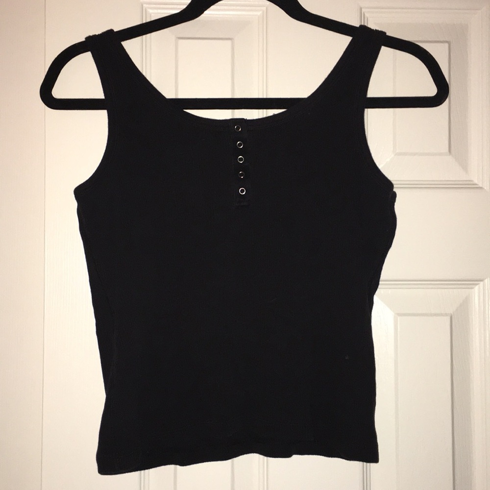 plain black crop top with buttons