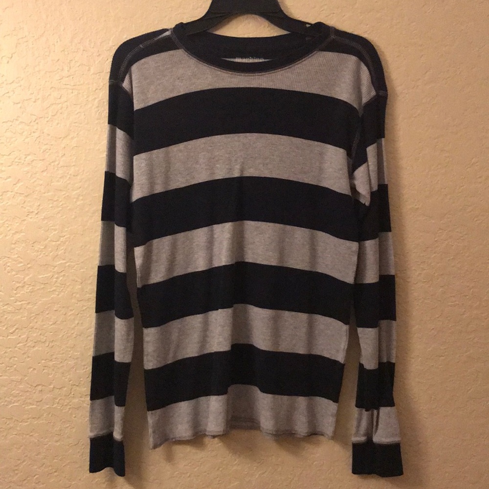 Men’s navy blue grey striped thermal