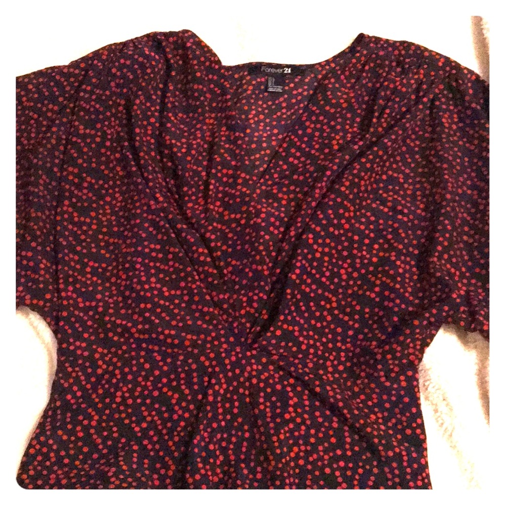 Forever21 red &navy blue blouse with side zipper