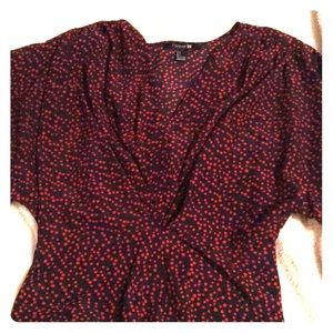 Forever21 red &navy blue blouse with side zipper