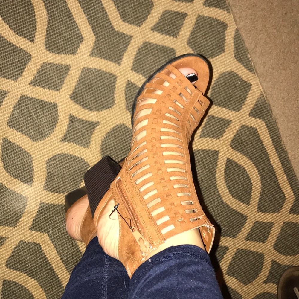 Caged open toe booties