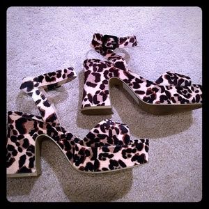 Betsey Johnson cheetah platform peeptoe pumps