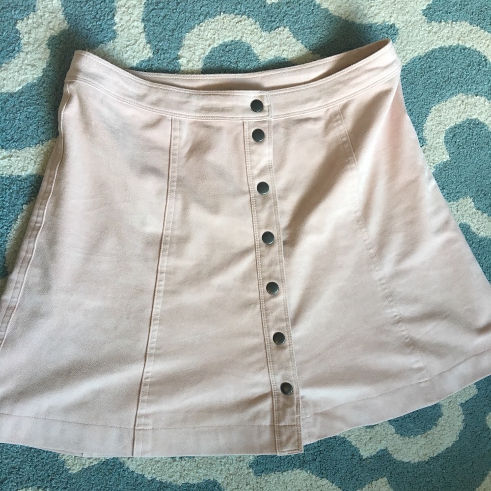 A&F Baby pink suede Skater skirt w/ front buttons