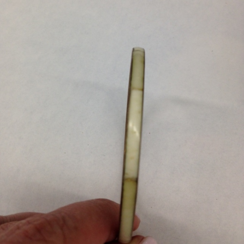 Vintage Mother of Pearl and Brass Bangle Bracelet - Picture 2 of 4