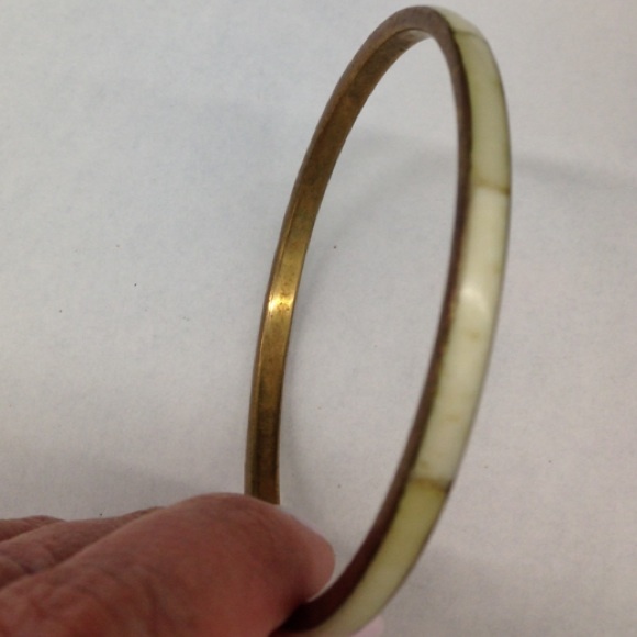 Vintage Mother of Pearl and Brass Bangle Bracelet - Picture 3 of 4