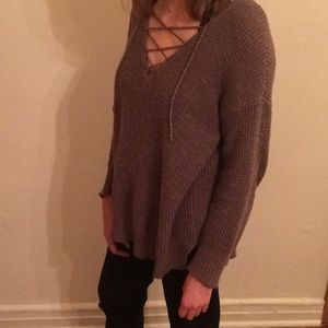 AE Lace Up Cozy Brown Sweater | Size L