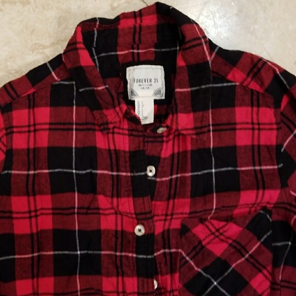 💋forever 21 crop top flannel top - Picture 2 of 3