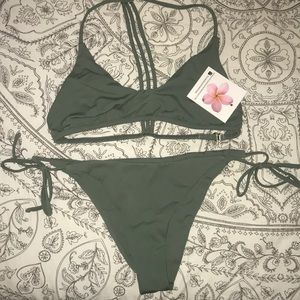 Plumeria olive swim suit set