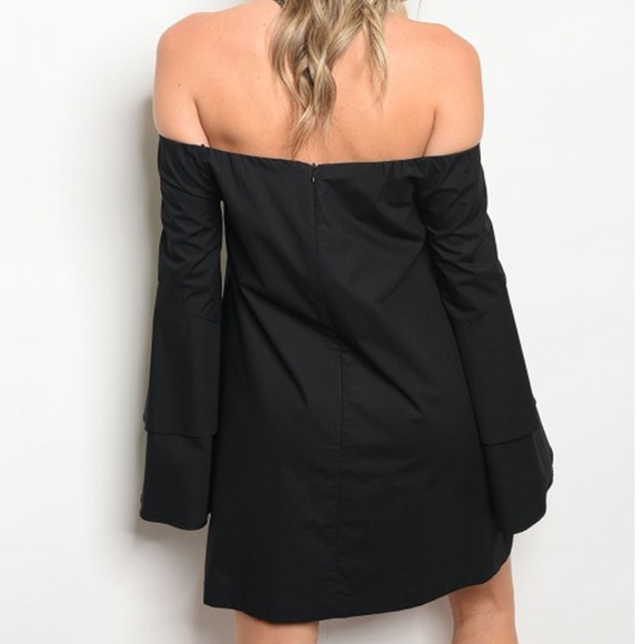 Black Long Sleeve off the Shoulder Bell Sleeve - Picture 2 of 4