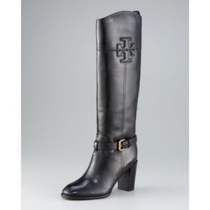 Black Tory Burch Mid High Heel Boots