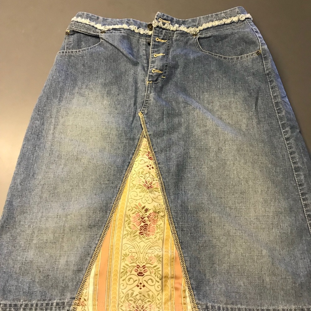 Denim knee length hippie style skirt