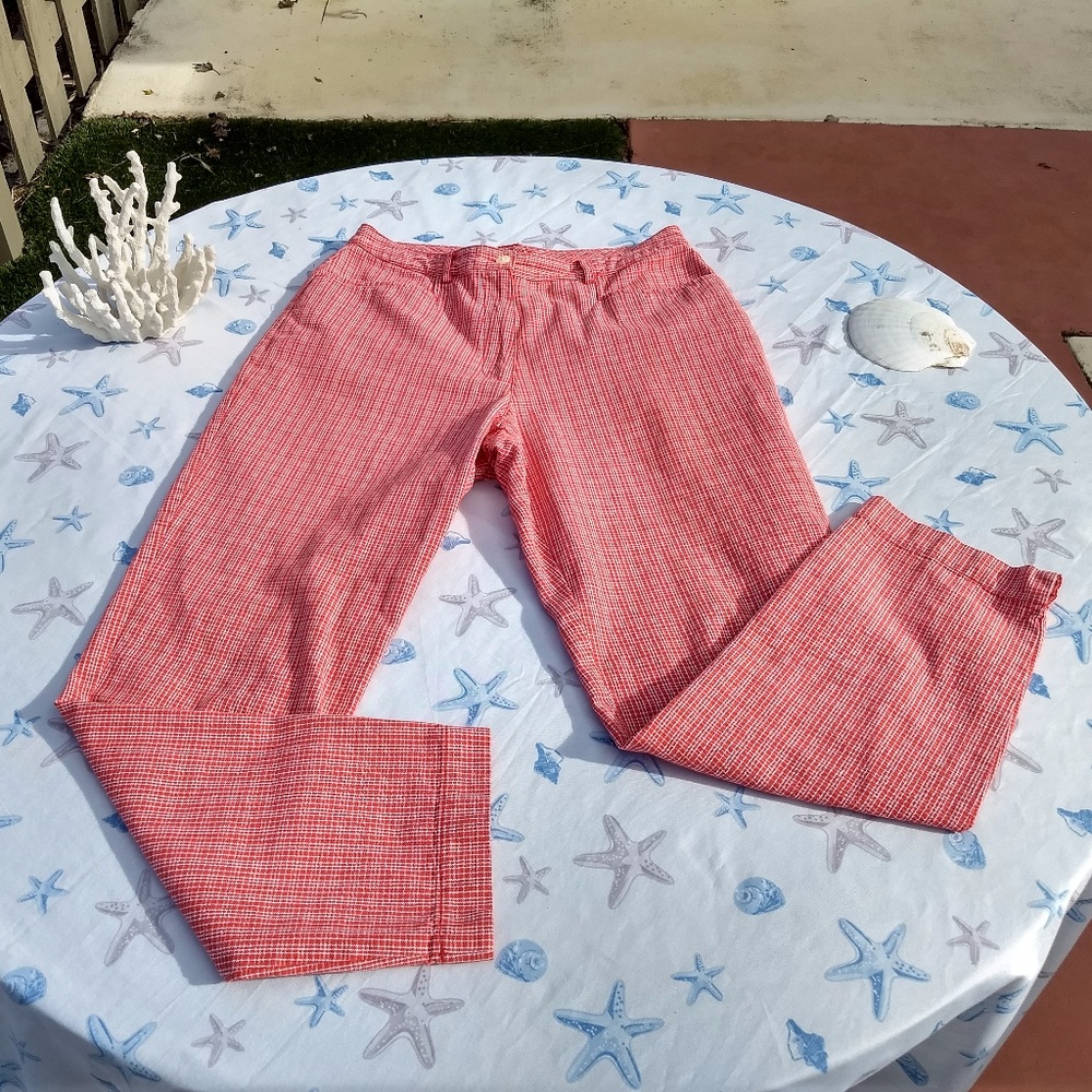 UNIQUE TOMMY H!  Red White Plaid Cotton Chinos!