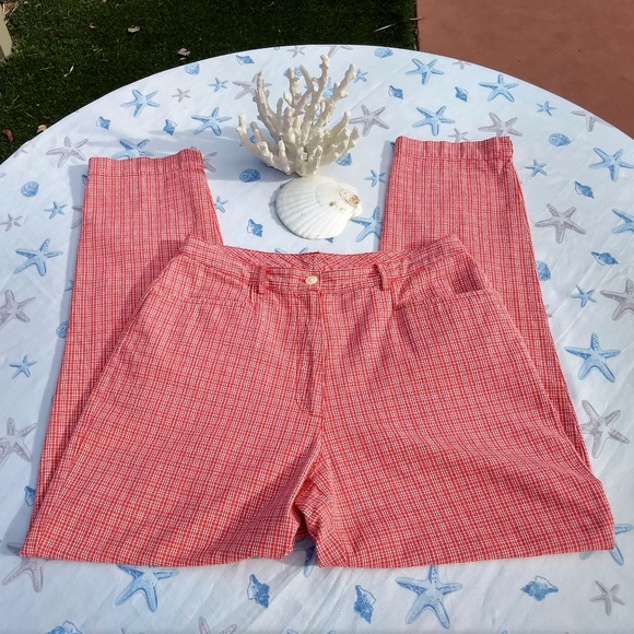UNIQUE TOMMY H!  Red White Plaid Cotton Chinos! - Picture 3 of 7
