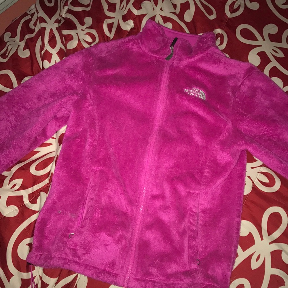 Pink furry north face jacket
