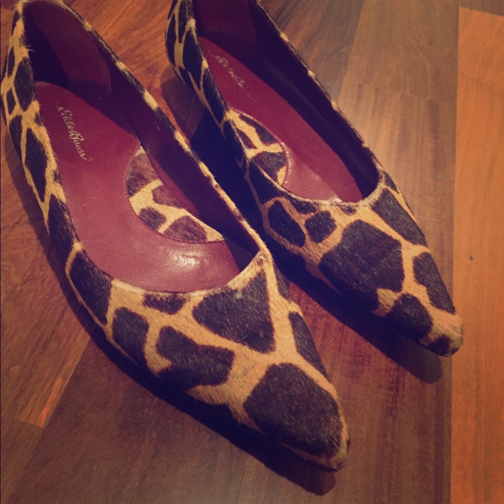 Pony hair ballerina flat, giraffe print, size 7