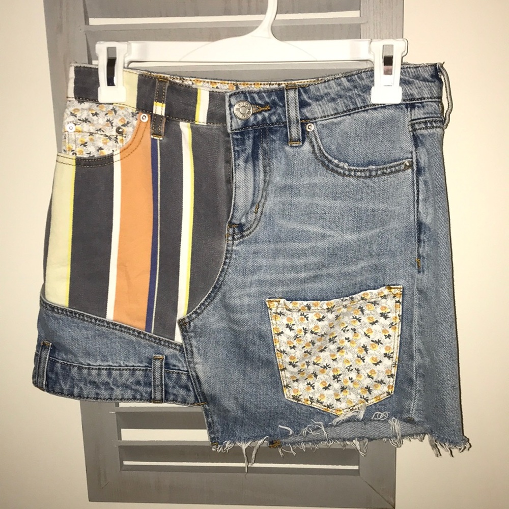 Brand New Patched Jean Skirt