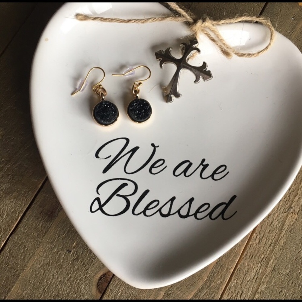 Genuine Black Druzy Stone Earrings - Picture 2 of 2