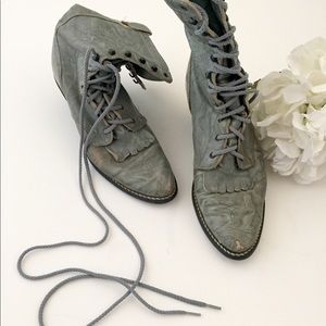 Vintage lace up grey leather boots