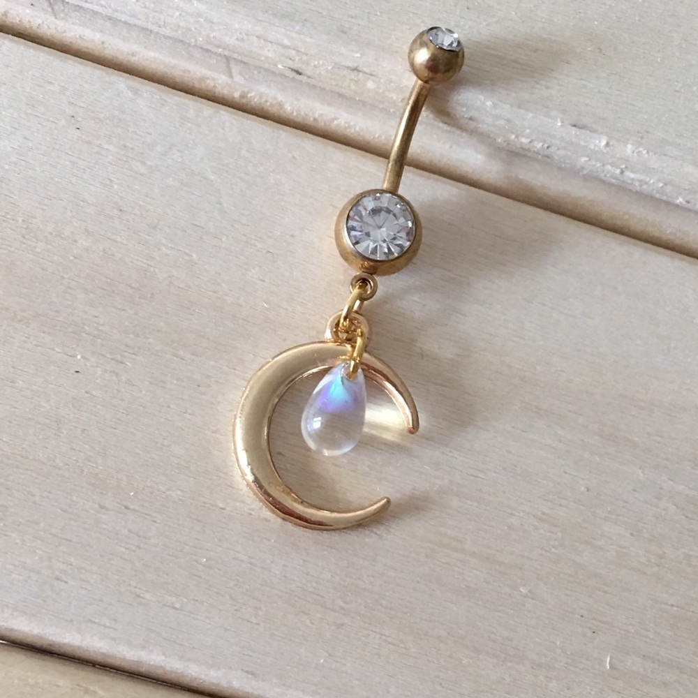 Gold Iridescent Moon Belly Button Ring