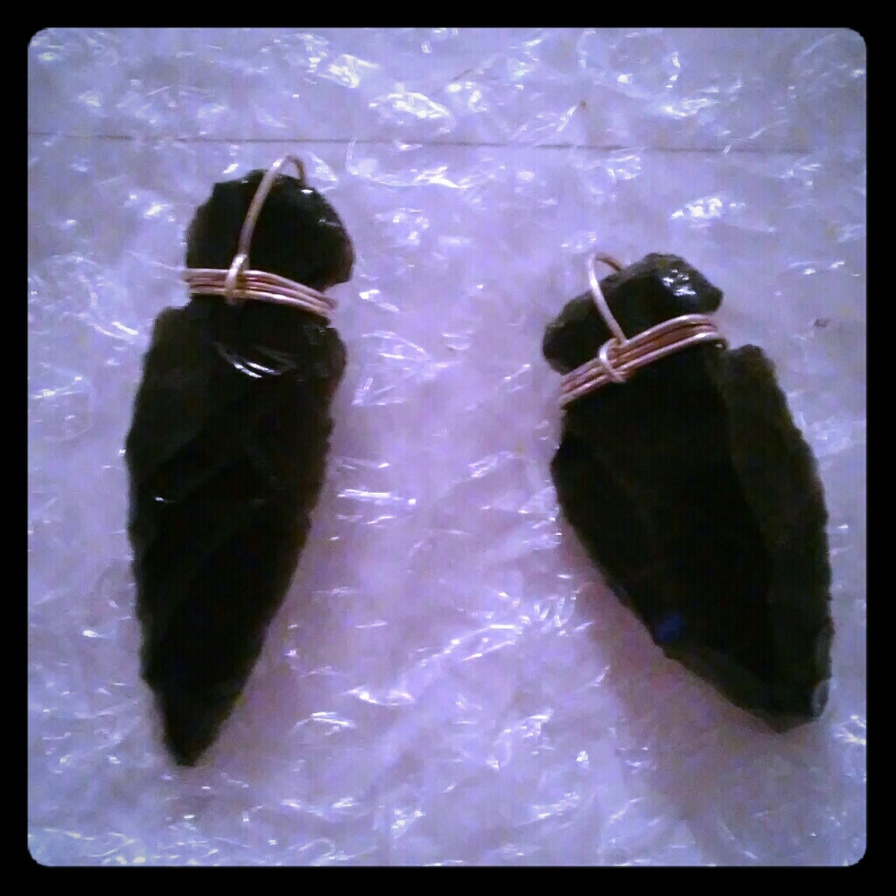 2 Silver Obsidian Arrowhead Pendant