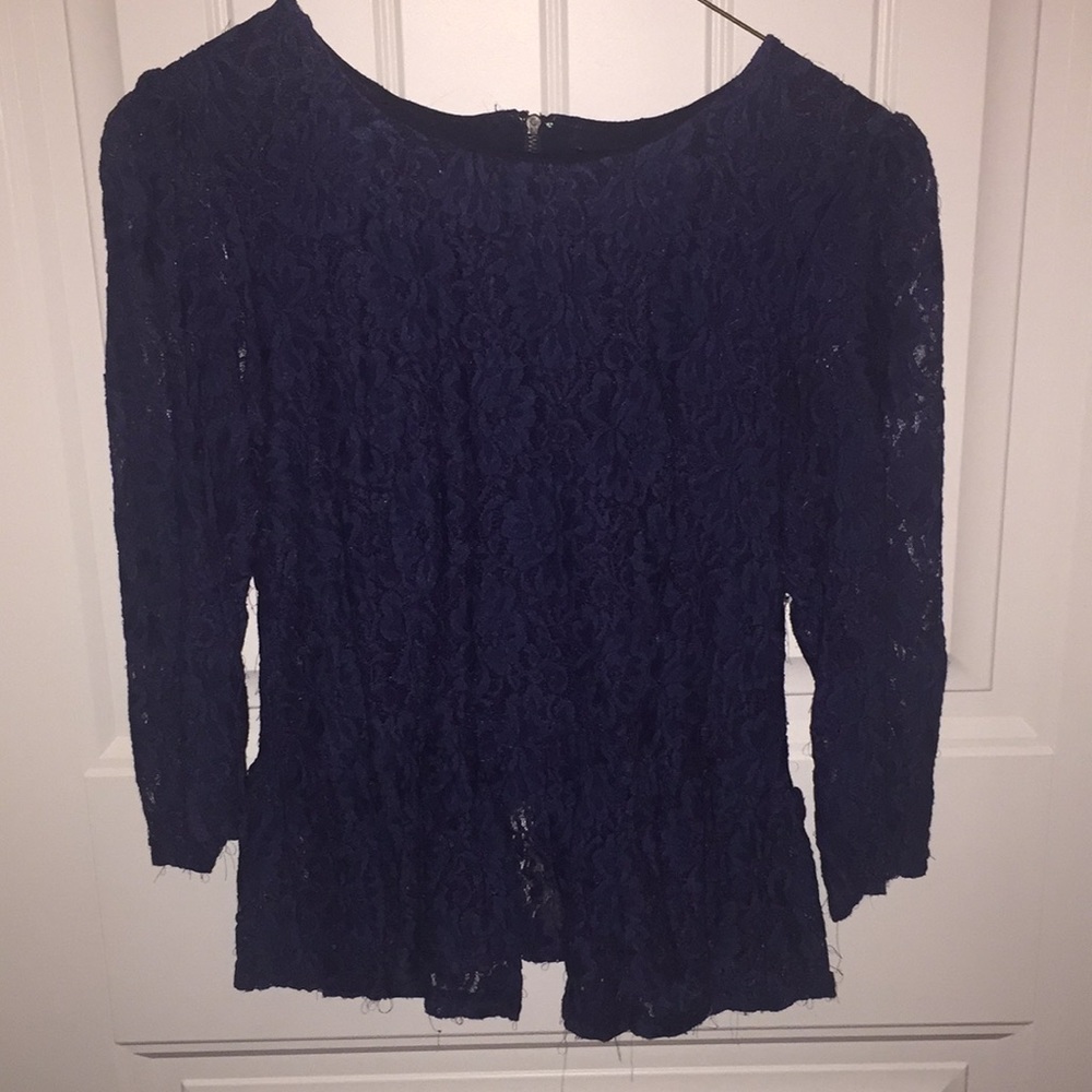 Navy Lace Peplum Top