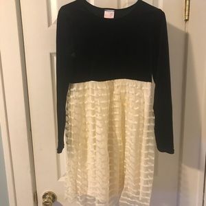 Girls Xmas dress blk velvet top w/ connected skirt