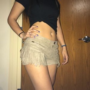 Tan Suede Fringe Shorts
