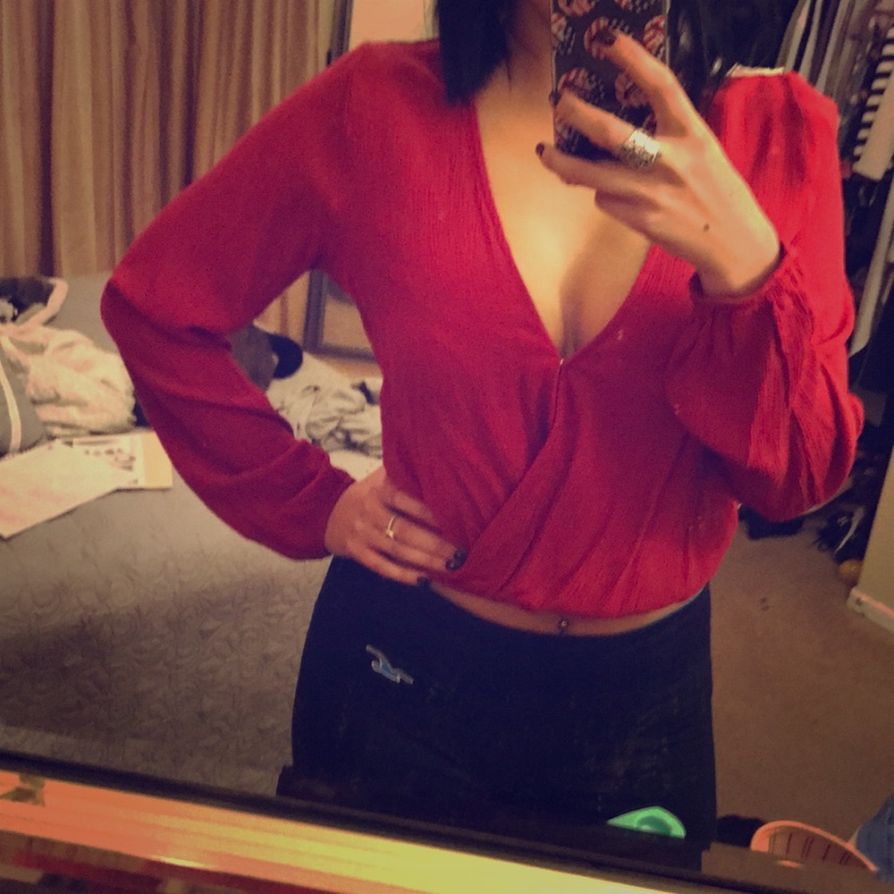 Red top with cutouts