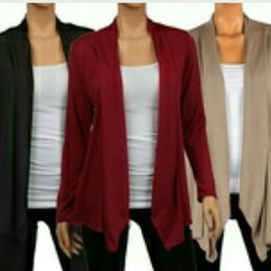 4 Pack-Drapped Hacci Cardigans ,Black,Mocha,Red,&B