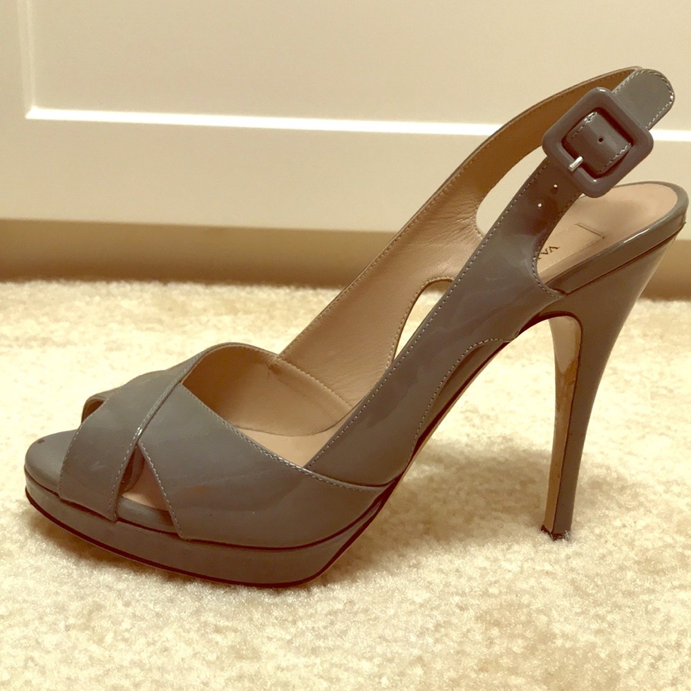 Authentic Valentino Grey Patent Leather Sling-back