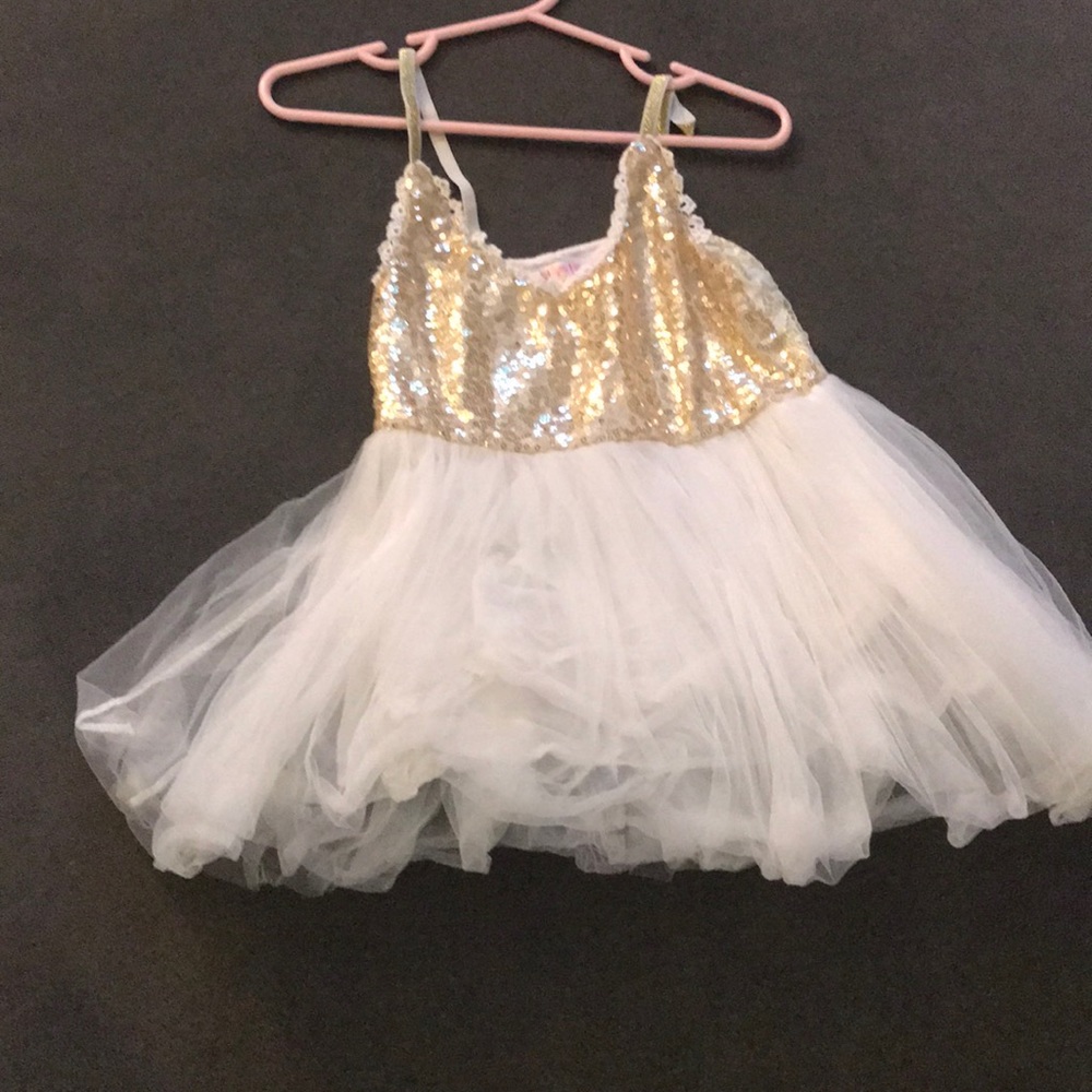 Gold sequin tulle dress
