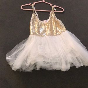 Gold sequin tulle dress