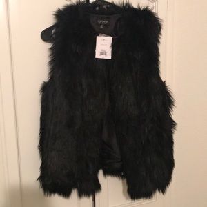 Black Faux Fur Vest NWT