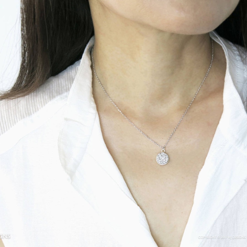 Modern Dainty Silver Platinum Druzy Necklace - Picture 1 of 5