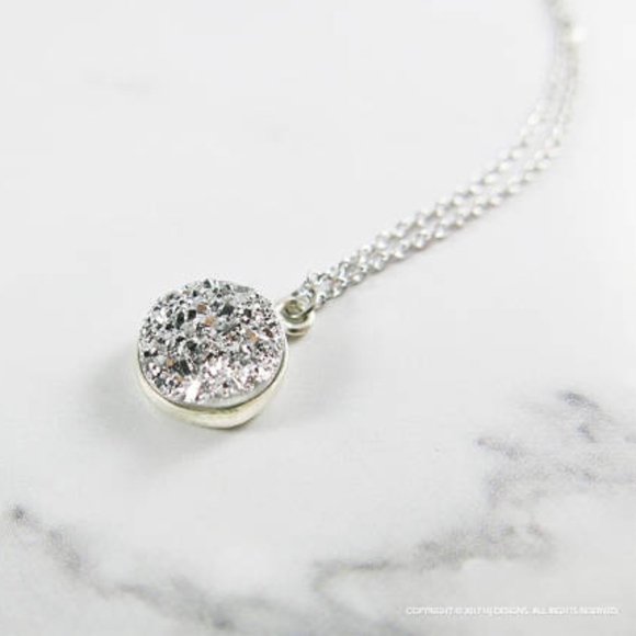Modern Dainty Silver Platinum Druzy Necklace - Picture 4 of 5