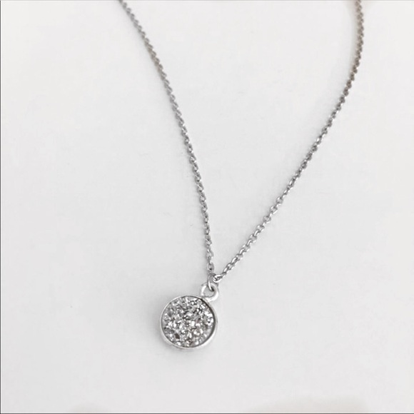 Modern Dainty Silver Platinum Druzy Necklace - Picture 2 of 5