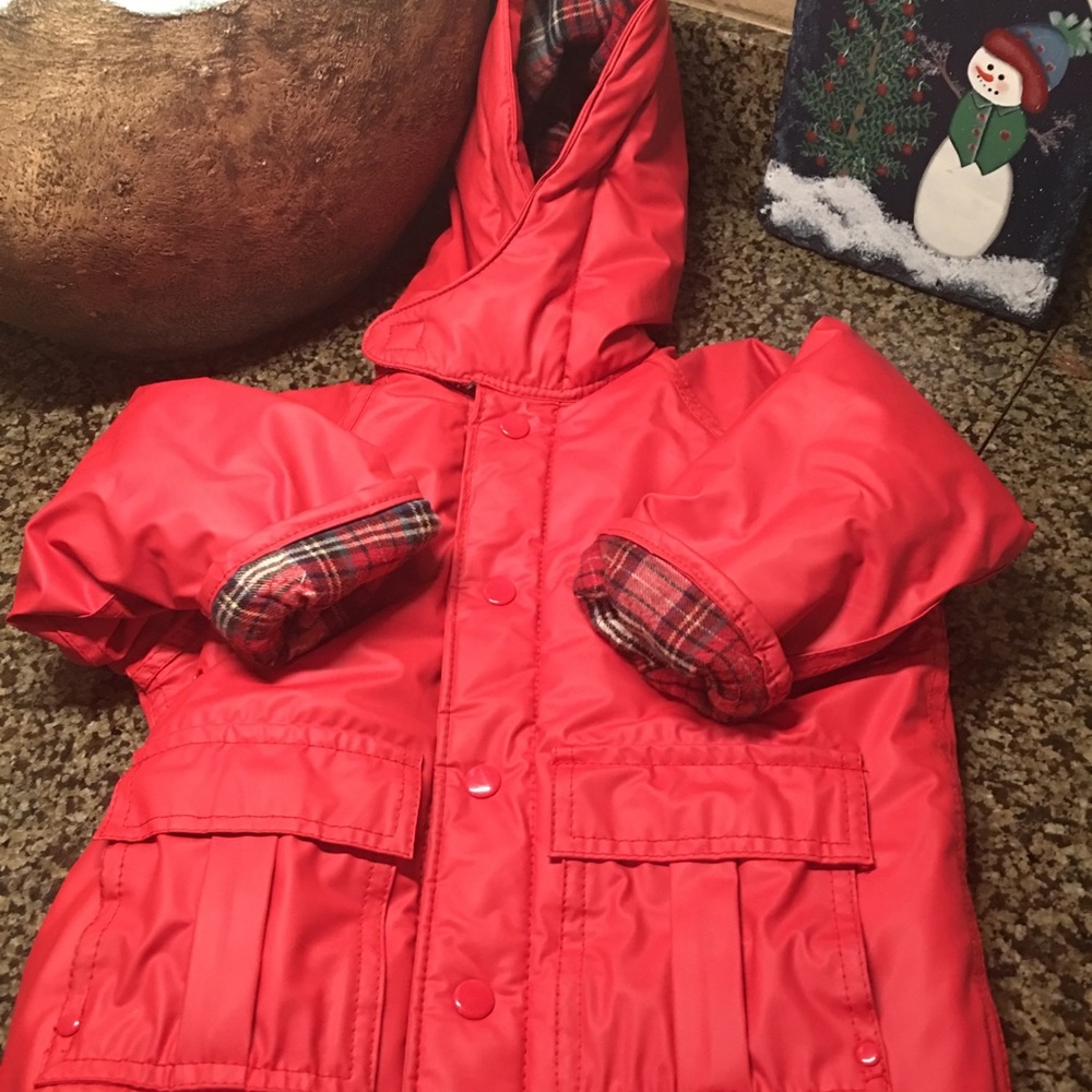 Flannel lined snap front red raincoat Carters 3T