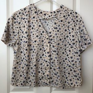 Vintage Cream Floral Pattern Button-down Blouse